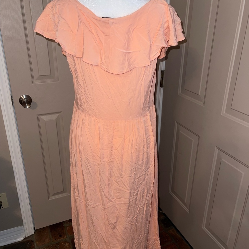 Torrid ruffle collar side zip high low dress in soft peach. - Picture 6 of 8